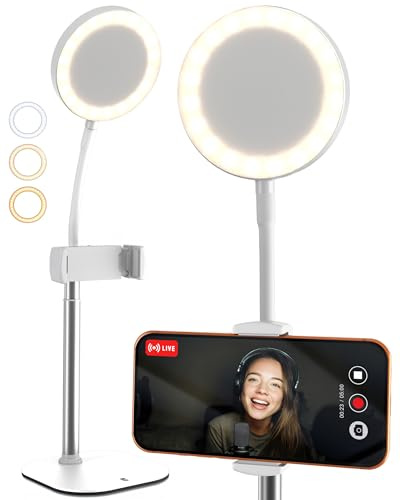 Phone Stand for Recording with Light for Desk - ChatStand Halo 9-13 Adjustable, Portable Ring Light Tripod, iPhone Stand for Desk & Phone Holder for Video Recording, Filming, Zoom Calls (Frost White)