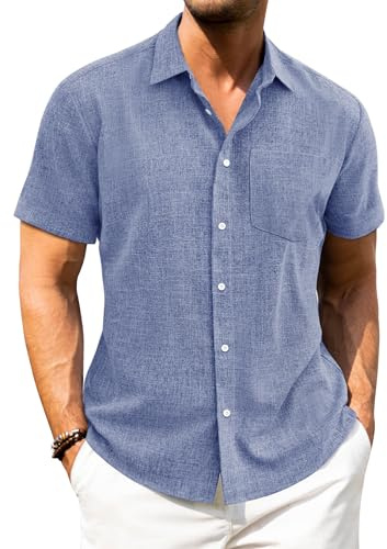 J.VER Mens Linen Shirts Short Sleeve Summer Beach Holiday Regular Fit Casual Button Down Shirt