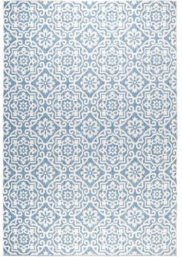 Nicole Miller New York Patio Country Julia Transitional Geometric Indoor/Outdoor Area Rug, Blue/Grey, 3'11x5'2