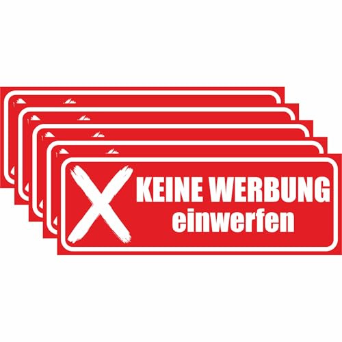 KIWISTAR UG - Stop Bitte Keine Werbung Aufkleber Kreuz - 2x Schild graviert aus 1,4mm Plastik 70x25 mm rot weiß - Briefkastenschild selbstklebend - UV- & witterungsbeständig M 449