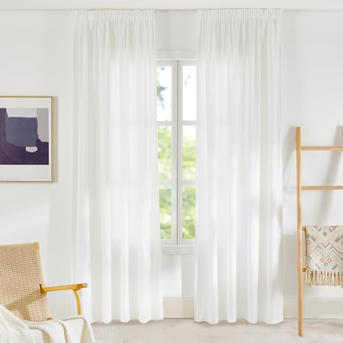 PONY DANCE Übergardinen mit Kräuselband Voile Vorhänge Halbtransparent | 2er Set, H245 x B140 cm, Gardinen Sichtschutz, Voile Vorhang, für Schienensystem, für Schlafzimmer Wohnzimmer Kinderzimmer