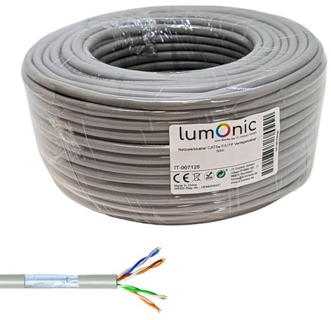 Lumonic 50m Cable de red CAT 5e F/UTP I CAT5e-cable, Gigabit Lan Cable, Ethernet Cable I Flexibles Verlegekabel geschirmt, para uso en interiores hasta 100 MHz