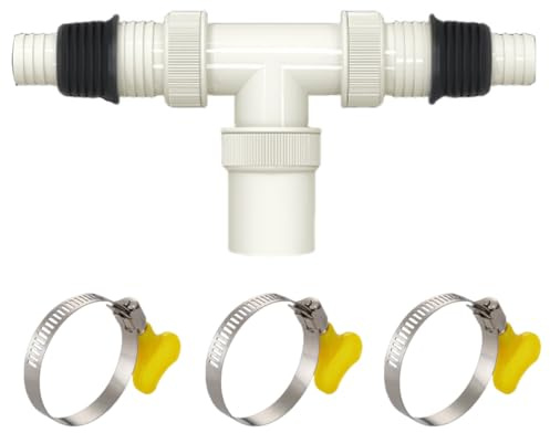 GXGM 1 Stück Waschmaschine Abfluss Adapter, Abfluss Waschmaschine Dreifachgewindeanschluss mit 3 Sicherungsringen, T-Adapter für Rohre mit 20-31mm Schnittstelle, Kunststoff-Gewindeanschluss（B）