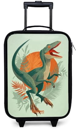 NoBoringSuitcases.com® Kinderkoffer Klein 48x31x19 cm Reisekoffer Kleiner Kinder Koffer mit LED Rollen Kindertrolley Reise Trolley Jäger - Dino - Blätter