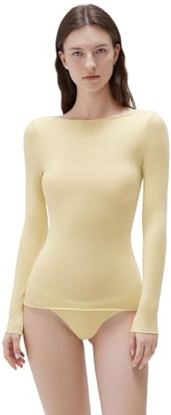 SUUKSESS Cloud Cashmere Women Boat Neck Fitted Long Sleeve Shirt Basic Knit Tops