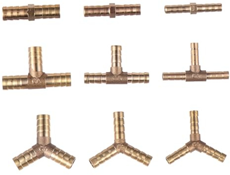 HOODANCOS Boquilla y Accesorio De Cobre para Mangueras De Gas Butano y Propano, Juego De 9 Piezas (6 8 10 Mm) Conector En T, Unión Racorada para Jardín y Parrilla Al Aire Libre