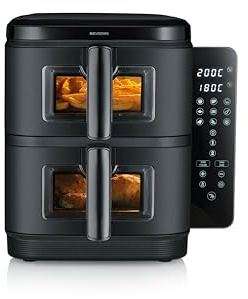 SEVERIN Friteuse à air chaud S-Fry Duo Stack, Air fryer 9 programmes, Friteuse sans huile avec 2 paniers empilés de 5,5 L chacun sans PFAS, Multicuiseur à écran tactile, Noir, FR 9598