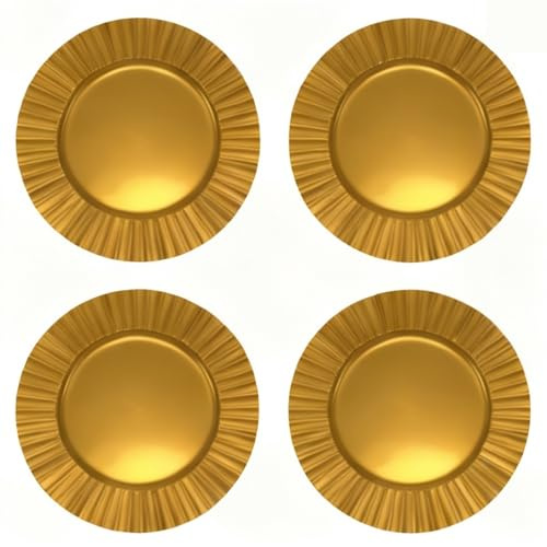 Glac Store Platzteller, elegant, Polypropylen, Rot und Gold, glänzend, 33 cm, gewellter Rand, modern, 4 oder 6 Stück, für Weihnachten und Hochzeit (4, Gold)