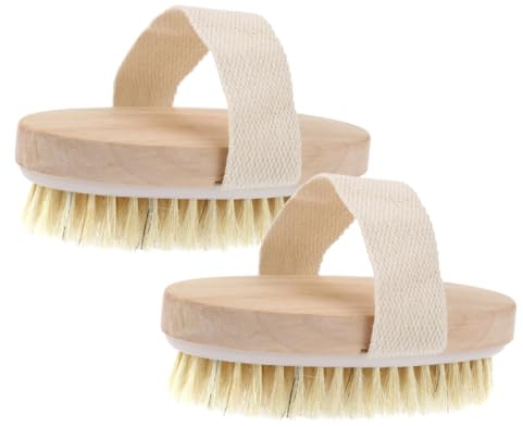 Zerodeko 2 pezzi Spazzola Bagno con Setole Medie in Crine di Cinghiale Esfoliante Corpo per Spa Stimola Circolazione e Rimuove Morta Maneggevole con Fascia Mano
