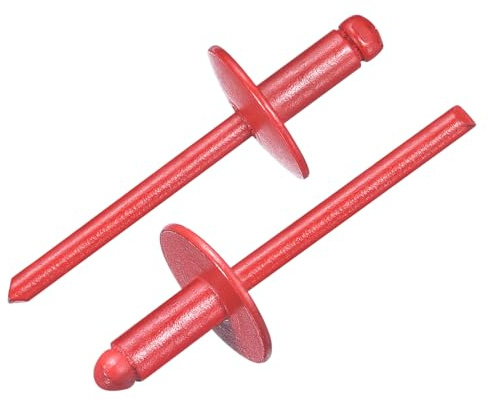 QUARKZMAN 100Pcs Rivetti Ciechi In Alluminio 3/16x3/8, Impugnatura In Alluminio E Mandrino In Acciaio, Rivetti A Flangia Larga Per Metallo, Mobili, Automotive, Rosso