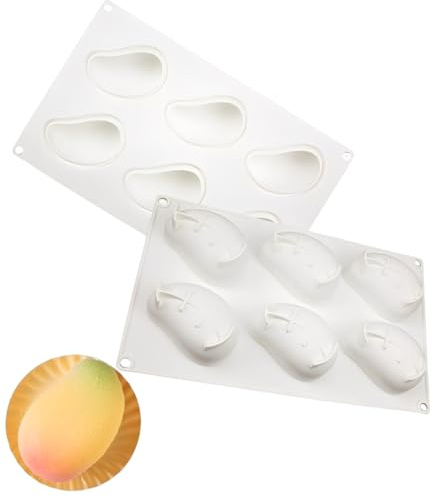 TAKONE Moule à dessert en silicone à la mangue, 6 cavités 3D, pour mousse, gelée, chocolat et glace, réutilisable et adapté à un usage alimentaire (mangue)