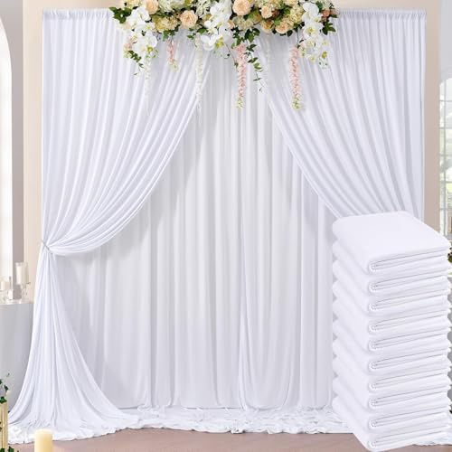 HTPER Lot de 10 toiles de fond en tissu blanc - 1,5 x 3 m - Toile de fond sans plis pour mariage, fête, événement et décoration - Rideau décoratif pour mur photo et fête de mariage