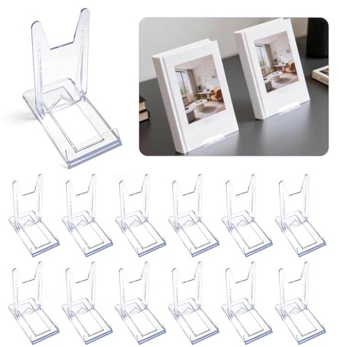Lot de 12 Presentoir en Acrylique Transparent, pour Téléphone, Cartes de Visite, Photos et Plus, Réglable Support Cadre Photo et Présentoir Livre Polyvalent