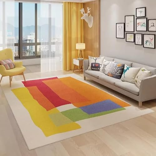 JGGXHM Alfombra Estilo dopamina, artística, Colorida, geométrica, para Sala de Estar, fácil de Limpiar, Antideslizante, de Pelo Rizado (50 x 150 cm)