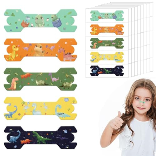 lrgnixs Lot de 30 pansements nasaux dinosaures pour enfants, bandes nasales contre le ronflement, pour le sport, le sommeil, strips nasaux contre les ronflements