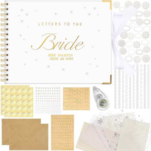 Humyoun Livre d'or de mariage Lettres à la mariée Scrapbooking Livre de souvenirs de mariage Papier vierge Scrapbooking Album photo Invité avec autocollants nacrés (26,7 x 21,6 cm, classique, blanc)