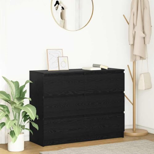QUAHEAS Skänk svart ekutseende trämaterial 100 x 35 x 76 cm förvaringsutrymme köksbuffé vardagsrum Credenza matsal förvaringsskåp mångsidigt användbar