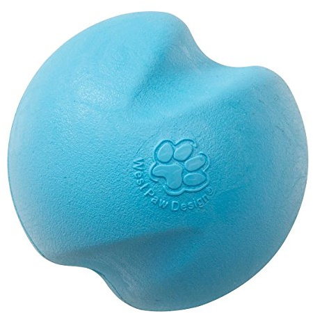 WEST PAW Zogoflex Jive Ball Dog Chew Toy – Bouncing Toys for Dogs, Fetch, Catch, Chewing, Play – Floatable, Recyclable Balls – Latex-Free, Non-Toxic, Dishwasher Safe Dog Toy, Large 3.25, Aqua Blue