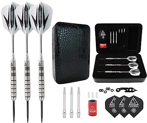 CUESOUL 95% Tungsten 26 Grams Tungsten Steel Tip Darts Set -with 1 Deluxe Dart Case