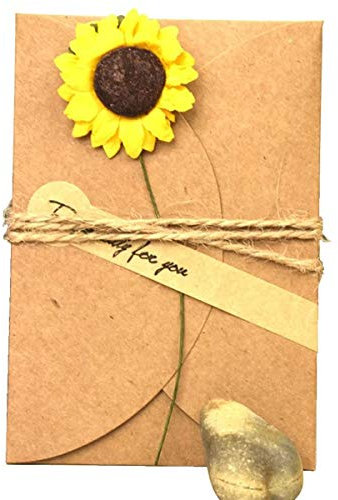 wortek Grußkarten 10 Stück Retro Glückwunschkarten DIY Kraftpapier zum Selbst Gestalten 10,5x7cm mit handgefertigter getrockneter Blume, Jute-Schnur zur kreativen individuellen Gestaltung + Aufkleber
