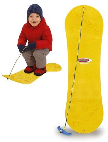 Jamara 460391 Snow Play Snowboard 72cm - aerodynamische Bauweise, Ziehschnur mit Griff, extra Glatte Rutschfläche auf der Unterseite mit Gleitkufen, Anti Rutsch Oberfläche auf der Oberseite, Gelb