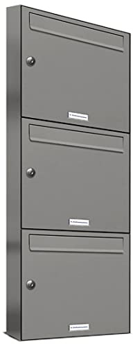 AL Briefkastensysteme, 3er Postkasten modern, A4 Premiumbriefkasten, 3 Fach Briefkastenanlage in Aluminiumgrau RAL 9007