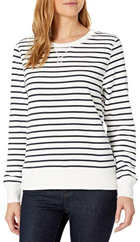 Amazon Essentials Dam Tröja i Fleece med Rund Hals (Finns i Extra Stor Storlek), Vit randig, M