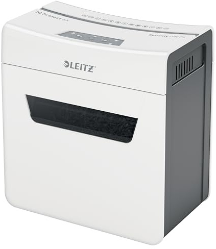 Leitz IQ 6X Premium P4 Cross Cut Dokumentförstörare för Hem eller Kontor, Tyst och Kompakt, Strimlar 7-6 Ark (70-80 g/m²), 10-liters Behållare, Vit, 80900000