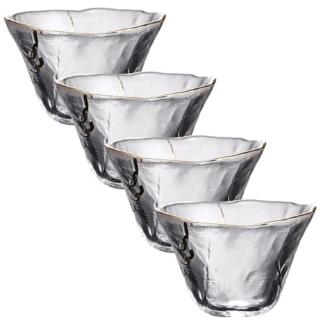 4 Stück Japanische Sake Tassen Glas Tee Tassen Goldrand Trinkgläser 70 Ml Ideal Für Tee Sake Und Festliche Anlässe