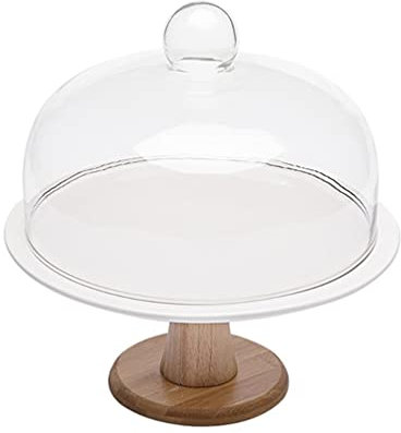 Cabilock 1 Set Kuchenständer Kuchen Glasglocke mit Holz Keramik Teller Glas Käseglocke Tortenplatte Haube Dome Torten Glashaube Tortenglocke Lebensmittel Abdeckung Deckel für Patisserie Cover