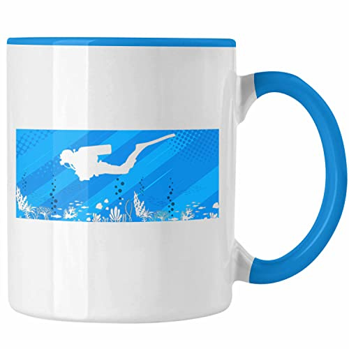 Trendation - Taucher Grafik Tasse Geschenk für Tauchlehrer Geschenkidee Lustig Tauchen Tauchsport Blau (Blau)