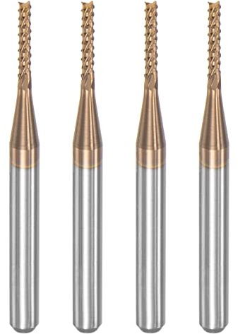 sourcing map 4 Stück VHM Schaftfräser 1.4 mm, Klingenlänge 8 mm, Titanbeschichtet-Beschichtung CNC Fräser für Edelstahl, Verbundwerkstoffe und Legierungen