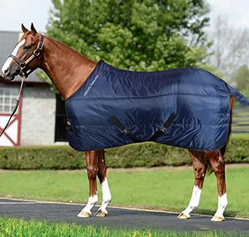 Horses, Stalldecke Esssential 250gr, Hervorragend Verarbeitete Decke, Nützlich zum Schutz des Pferdes vor Temperaturschwankungen und Insekten (162 cm, Blau/Schwarz)