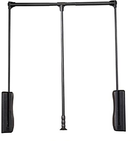 LDIW Side Mounted Pull Down Closet Rod Heavy Duty Adjustable 21-47 Inch Wardrobe Lift Collapsible Closet Rod Retractable Cabinet Rail Lifter Hanger Organizer Storage System,Black,550to660mm