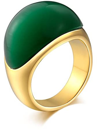 Whoiy Bague Fiancaille Homme, Bague INOX Or Vert Semi Arc Cadeaux de Fête des Pères Bagues pour Hommes Taille 66.5
