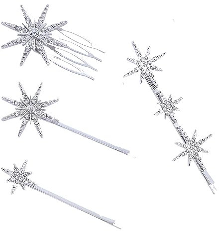 4Pezzi Fermagli per Capelli Fermaglio per Capelli a Forma di Stella con Strass Forcina Diamante Mollette per Capelli per Sposa Ragazze e Donne