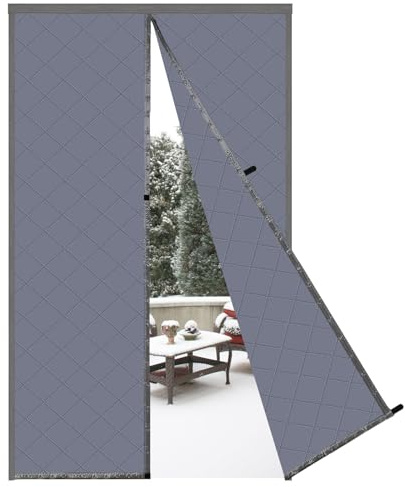 Risareyi Magnet Wärmeschutzvorhang Tür 120x240cm, Grau | Thermo Türvorhang Kälteschutz, aus Oxford-Stoff, Polyester-Füllung, Wasserdicht Winddicht, Kälteschutzvorhang für Balkontür