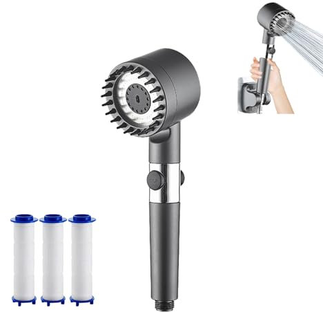 JQFOROVU Soffione Doccia a Risparmio Idrico con Filtro, Multifunzione ad Alta Pressione, 3 Modalità, Pulsante di Arresto dell'Acqua, Ideale per Adulti, Bambini, Animali Domestici