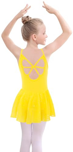 EQSJIU Toddler Ballet Leotard for Girls Camisole Solid Leotards Dance Skirts Kids Ballerina Dress Ballet Clothes, 9-10 Years, Suspender Yellow