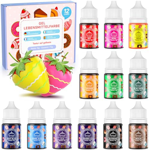 Lebensmittelfarbe Gel 12 Farben - Hochkonzentriertes Lebensmittel Farben Set, Food Coloring für Kuchenbacken, Fondant, Keksen, Zuckerguss, Eis, Donuts, Macarons, Kunsthandwerk Einfärben - 6 g/Flasche