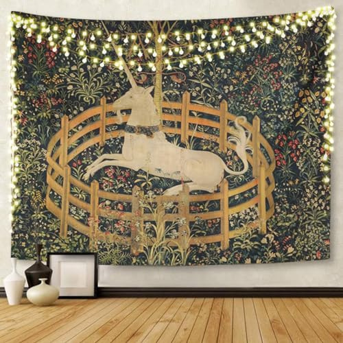 Semtomn Wandteppich, Kunstwerk, Wandbehang, mittelalterlicher Vintage-Stil, Jagd, Einhorn, Gefangenschaft, 76,2 x 101,6 cm, Heimdekoration, Wandteppich, Matratze, Tischdecke, Vorhangdruck