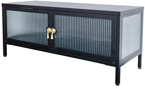 TV-Lowboard AMSTERDAM - 90cm - schwarz - Stahl Glasfront mit Stauraum