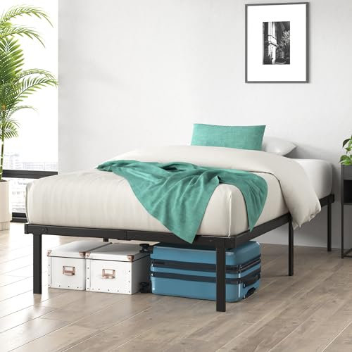 Zinus Caleb säng 90 x 200 cm – höjd 36 cm med förvaringsutrymme under sängen – plattformsram av metall – vikbar sängram – svart