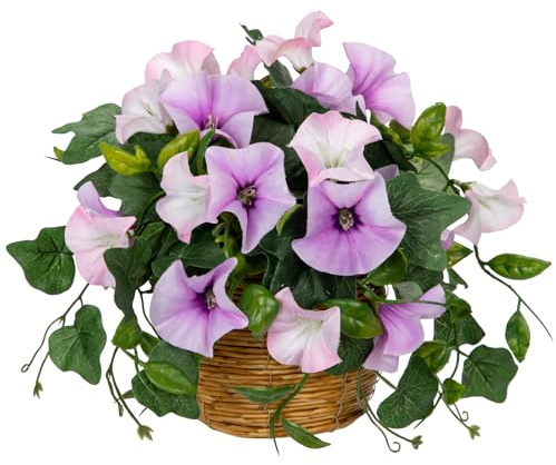 Arborus Konstblommor i vävd kruka 22 cm morgonglans blommor konstgjord siden vit dekorativ konstgjord blomma inomhus för hem bord bordsuppsatser bröllop vårdekoration