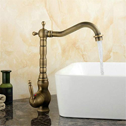 PLJKIHED Wasserhähne, Küchenarmaturen, 360-Grad-Drehgelenk, antikes Messing, Porzellan-Mischbatterie, Badezimmer-Waschtischmischer, Heiß- und Kaltwasserhahn, antiker Wasserhahn Stabilize