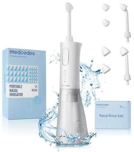 Medcodes Neti Pot Sinus Rinsing, Cordless Nasal Irrigation System Nasal Rinse Bottle Cleaner Machine, Electric Sinus Rinse System Kit for Sinus Relief & Nasal Care 30 Salt Pods (Large B)