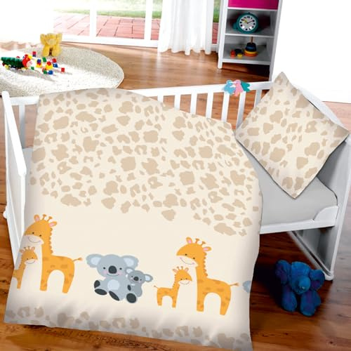 Bestlivings Kinderbettwäsche Baby 2-teilig Baumwolle Koala & Giraffe Beige | Bettbezug 100x135cm, Kissenbezug 40x60cm, mit Reißverschluss, OEKO-TEX, atmungsaktiv, 60°C waschbar, perfekt für Kleinkinder