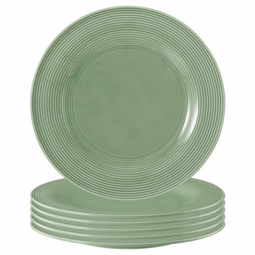 Seltmann Weiden Beat Color Glaze Speiseteller 6er Set, ø 27,7 cm, Runder Teller mit Rillenrelief, Porzellan, Salbeigrün