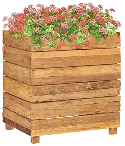 CIADAZ Hochbeet, Palettenrahmen, Hochteich, Gemüsebeet, Kräuterregal Balkon, Blumenbeet, Kräuterspirale, Tomatenbeet, Pflanzhochbeet, 50x40x55 cm Teak Altholz und Stahl