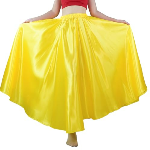 MUNAFIE Damen Lang Satin Rock für Bauchtanz, Tanzrock Kostüm für Leistung Karneval, Gelb
